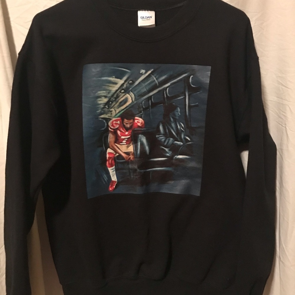 Colin Kaepernick and Rosa Parks Bus Gildan Navy Blue NFL Pullover Sweatshirt